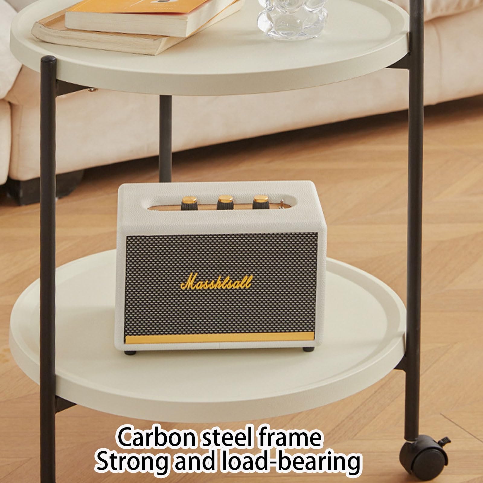 Mesa auxiliar redonda moderna pequeña con ruedas, para sala de estar y dormitorio, mesita de noche, perfecta para decoración del hogar AREBH