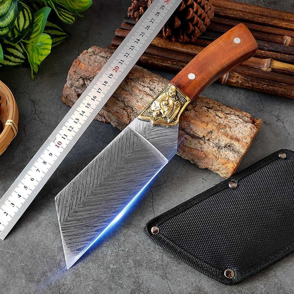Cleaver Knife,Meat Cleaver 5 Inch Kitchen Meat Cleaver Sharp Slicing Tool High Temperature Professional Forging Handmade Multi-functional Knives With Cover