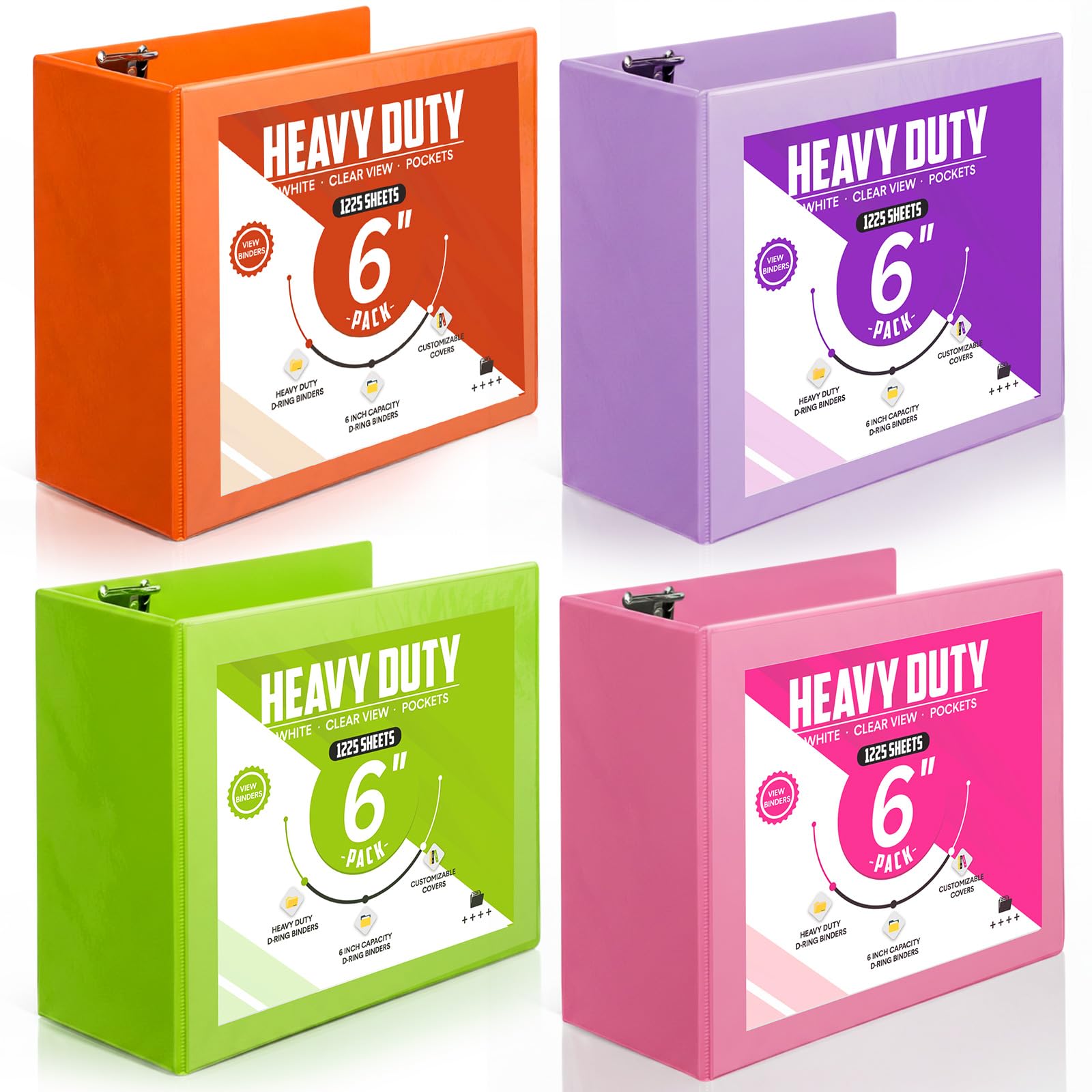 Sinload 4 raccoglitori ad anelli grandi da 15,2 cm, con tasche, 3 anelli, 21,6 x 27,9 cm, cartella per presentazioni, con copertina trasparente personalizzabile per documenti, file e progetti