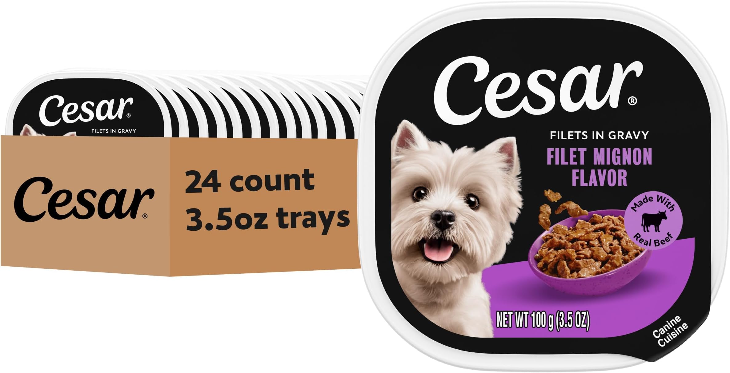 Cesar Filets in Gravy Wet Dog Food, Filet Mignon Flavor, 3.5 oz, 24 Count