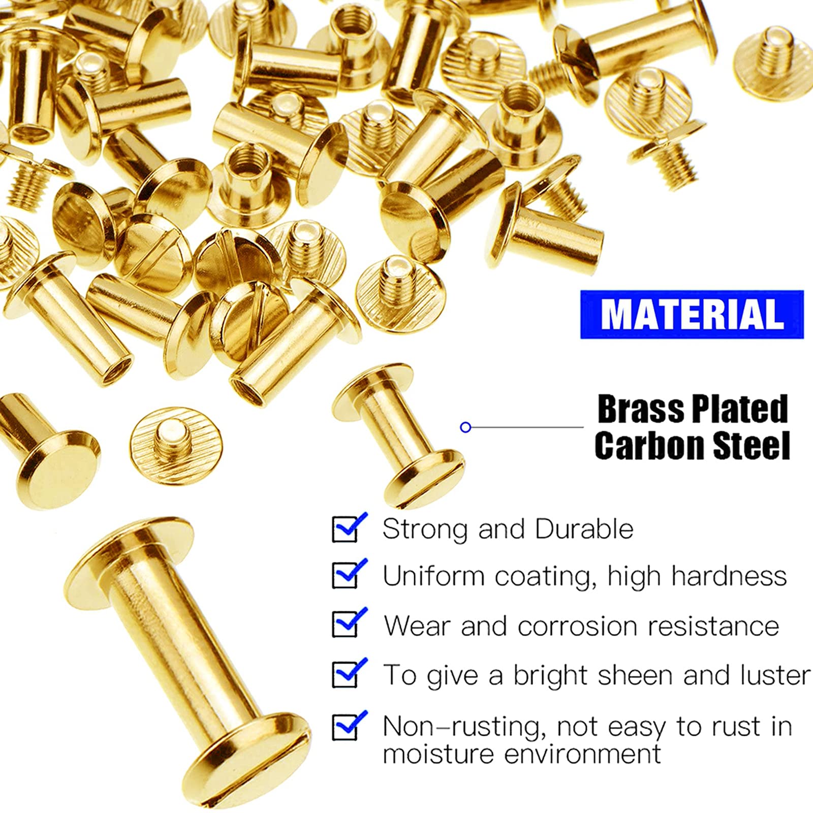 10 Pz Artigianato In Pelle Chicago Viti Solido Testa Tonda Chiodo - Foto 2