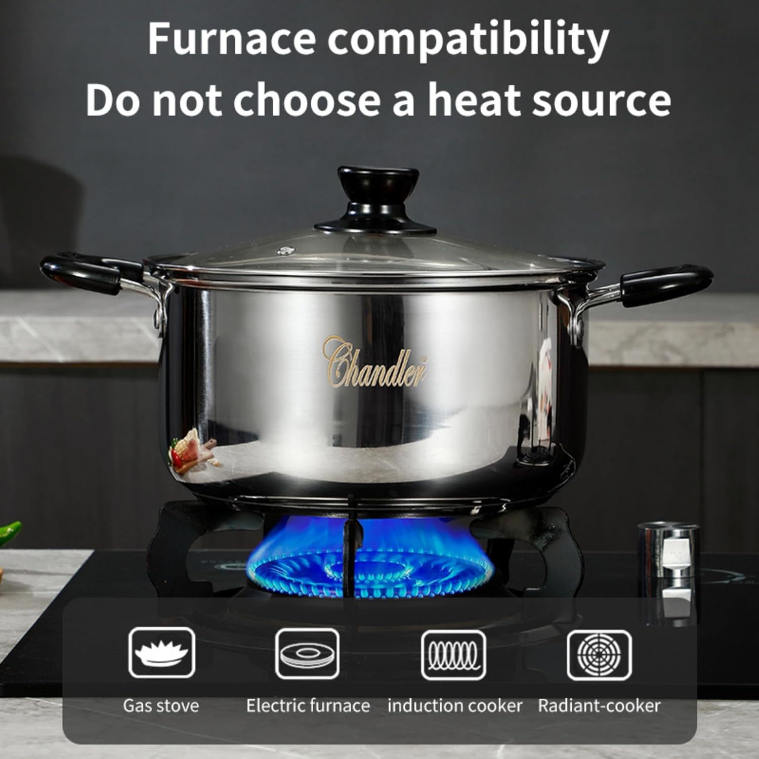 Chandler Stainless Steel Cookware Set, 13-piece Pots and Pans with Tempered Glass Lid - Cooking Set with Deep Pans, Saucepans & Pots Compatible for Family Meals (13-Pieces Stainless Steel)