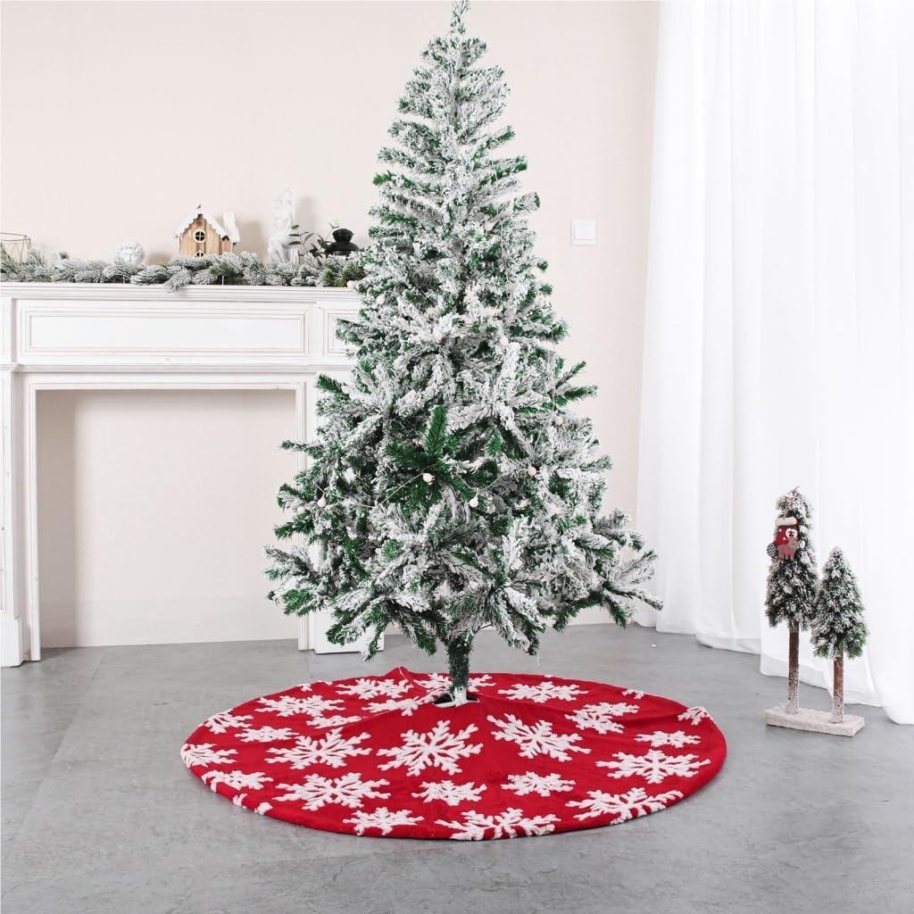 Tree Skirt Christmas Christmas Tree Skirt Comfortable Cotton Velvet Jacquard Tree Skirt Snowflake Plush Tree Bottom Tree Skirt Christmas Skirt Tree(122cm)