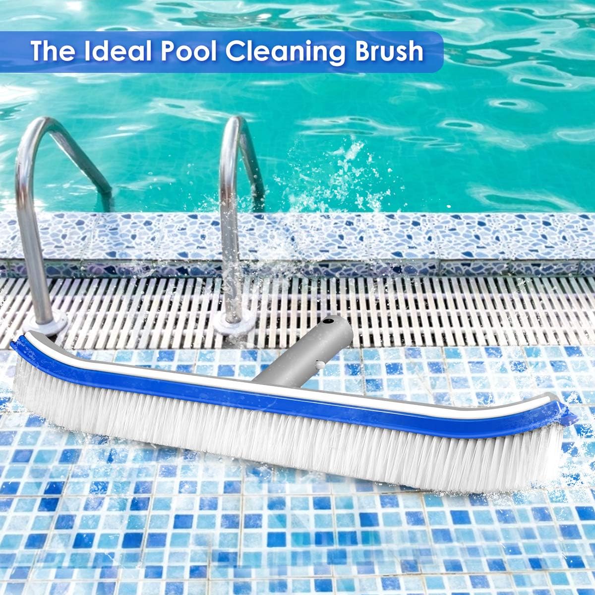 Swimming Pool Wall & Tile Brush,18" Polished Aluminum Back Cleaning Brush Head Designed for Cleans Walls, Tiles & Floors, Nylon Bristles Pool Brush Head with EZ Clips : Patio, Lawn & Garden