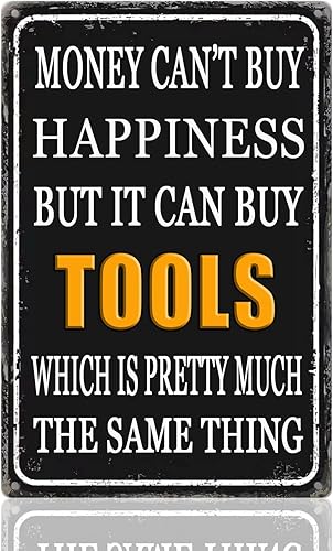 Man Cave Decor divertido letrero de metal de hojalata  Carteles de tienda para hombres  Decoración de garaje vintage  El dinero no puede comprar la