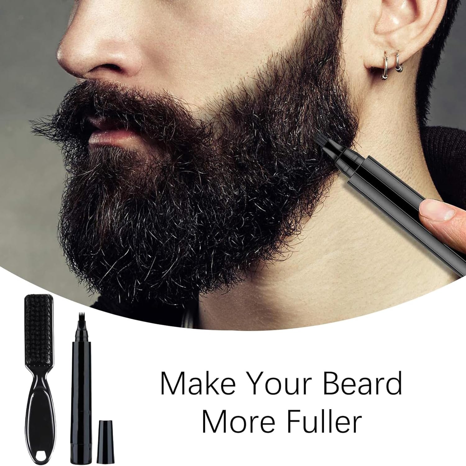 Set di 4 penne Stilografiche per Barba con Spazzola per Barba, Kit Matita Riempitiva per Barba da Uomo, Riempimento Barba Impermeabile, penna per baffi e sopracciglia