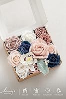 Vista 4 de Ling's Moment Caja de flores falsas, tallos de vegetación artificiales artificiales, rosas de espuma, orquídea de seda, flor fábica para centros