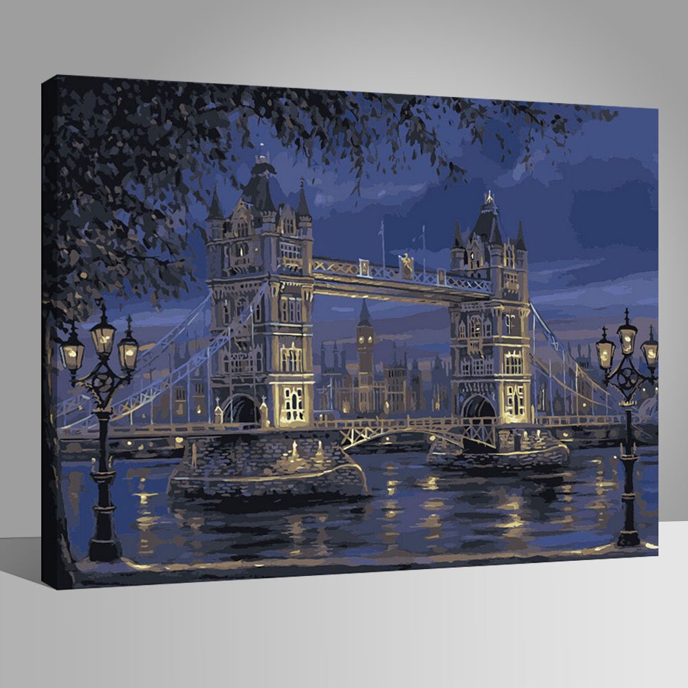 LIUDAO Paint by Numbers Kit Oil Painting on Canvas 16x20 Inch (Wooden Frame,London Tower Bridge)