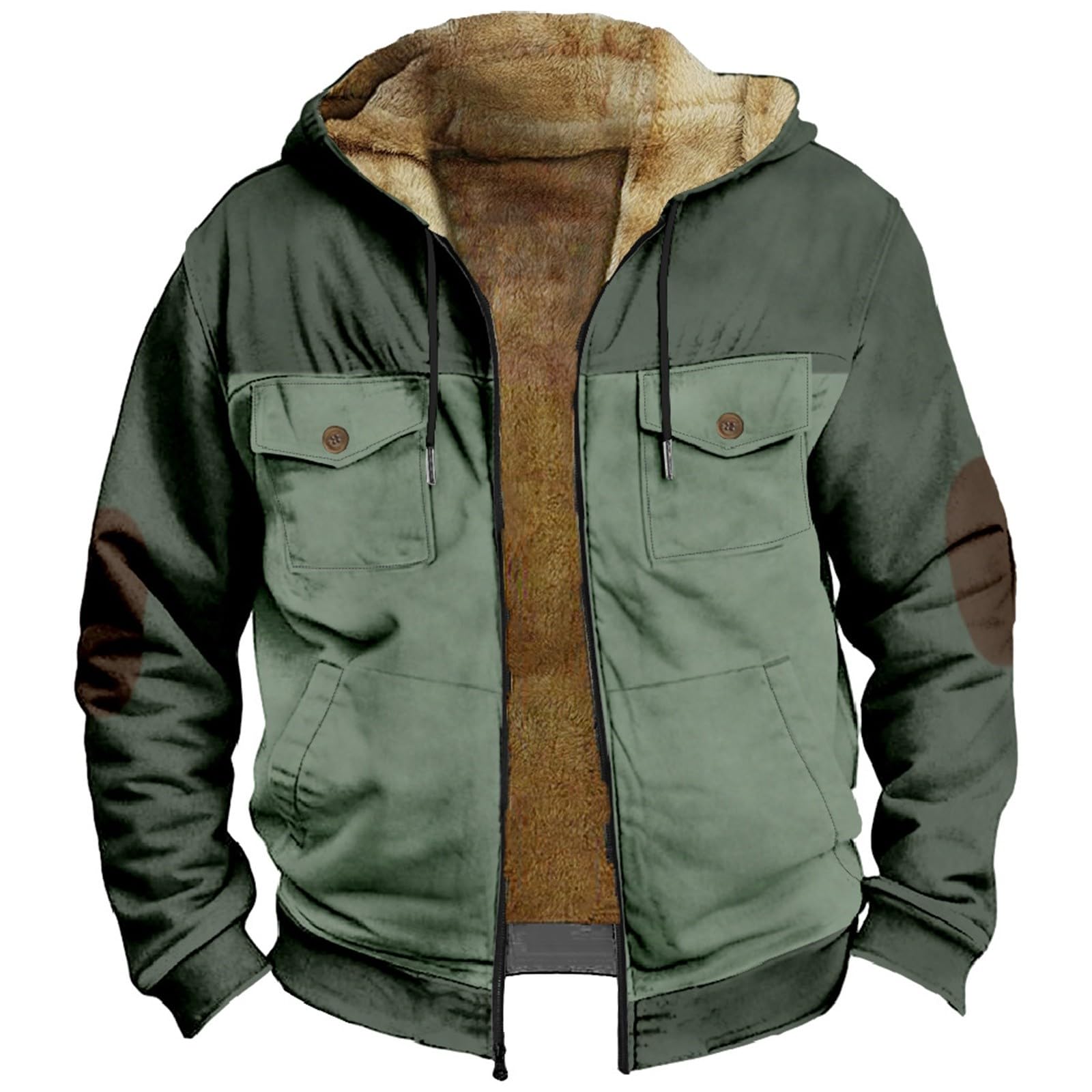 CenlangBomber Jacket Men Fleece Lined Vintage Classic Retro Fleece Lined Lumberjack Shirt UK Insulated Jacket Mens Car Coat Warm Windbreaker Coat Outwear