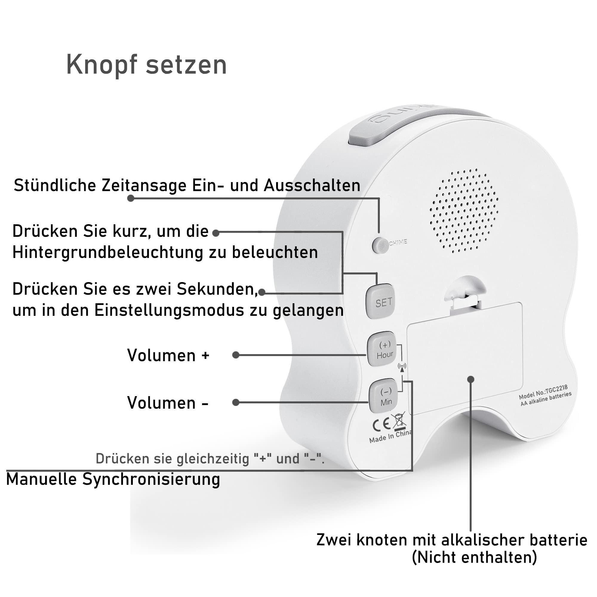 Hearkent Sprechende Wecker,Funk-Sprechuhr mit Deutscher Stimme-2218 Schwarz | Hintergrundbeleuchtung und 5 separaten Alarmsätzen,Ideal für Senioren,Blinde,Demenzkranke und sehbehinderte
