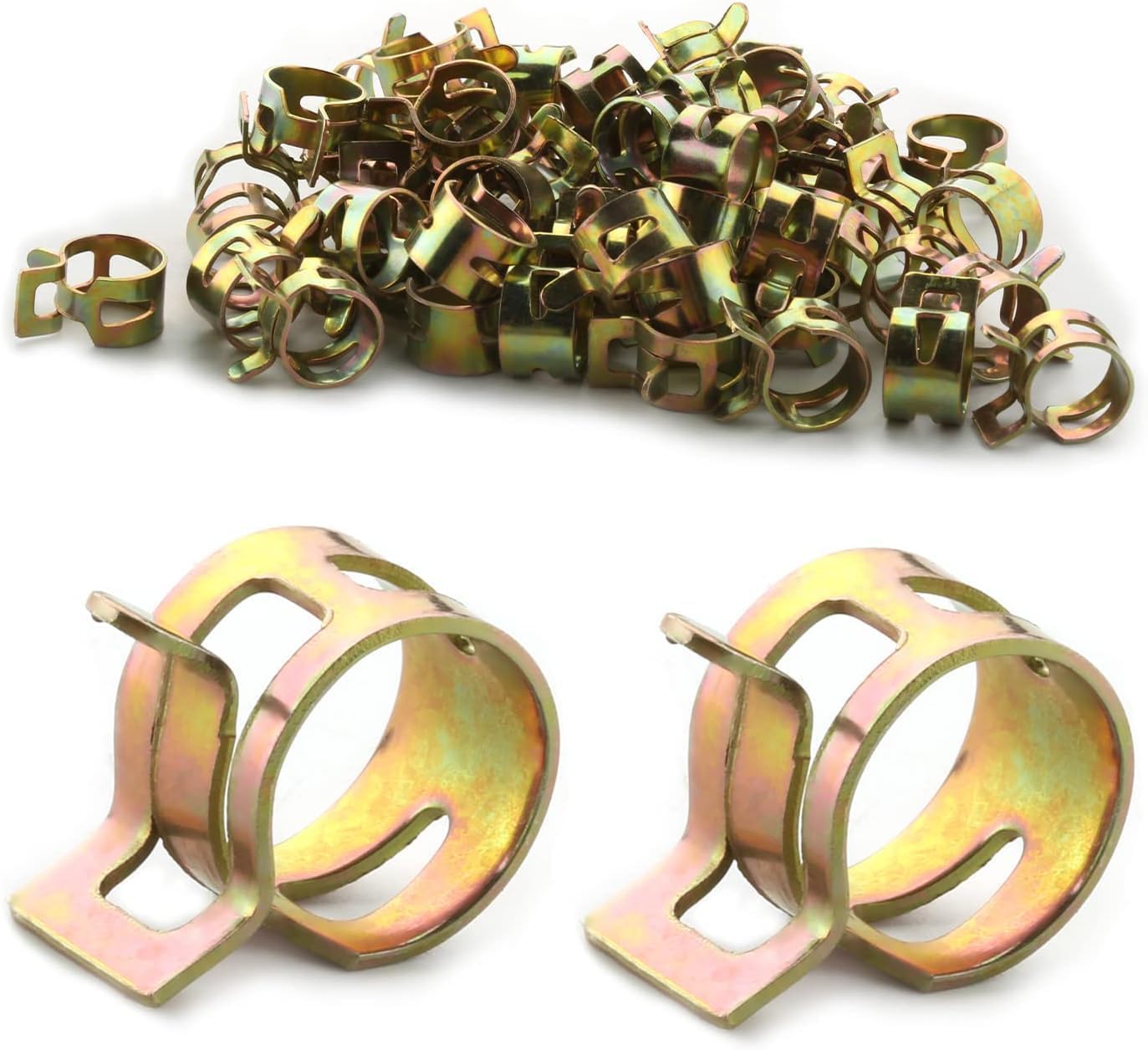 100pcs 1.26" ID Constant Tension Band Hose Clamps, 32mm Spring Band Type Action Hose Clamp Manganese Steel Fuel Line Clamp Low Pressure Air Clip Clamp for Fuel Hose Line Water Pipe Air Tube yellow