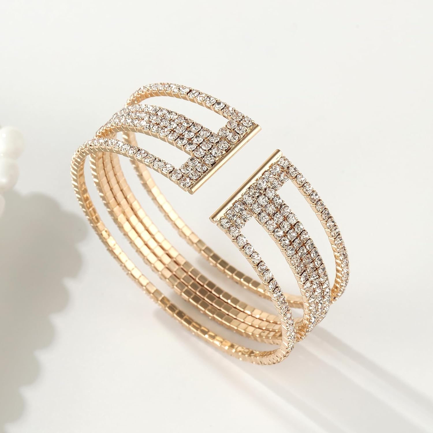 Multi-layer Sparkling Rhinestone Cuff Bracelet For Women Crystal Bangle Strand Wrap Bracelet for Party Prom Wedding - Image 6