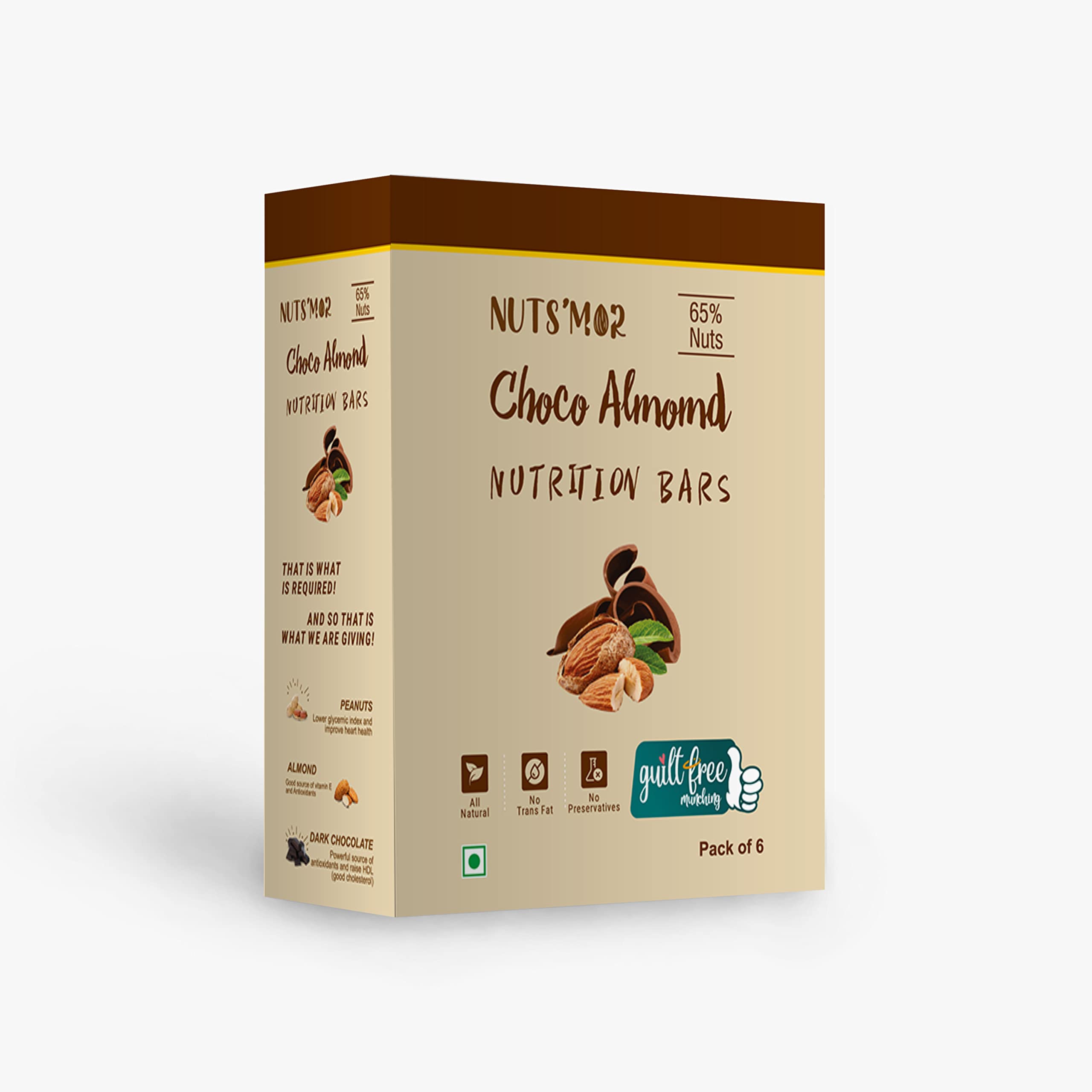 NUTS'MOR NUTRITION BAR(CHOCO ALMOND) Energy Bars, Zero Trans Fats & Goodness of Honey: Pack of 6x 35g (Choco Almond)