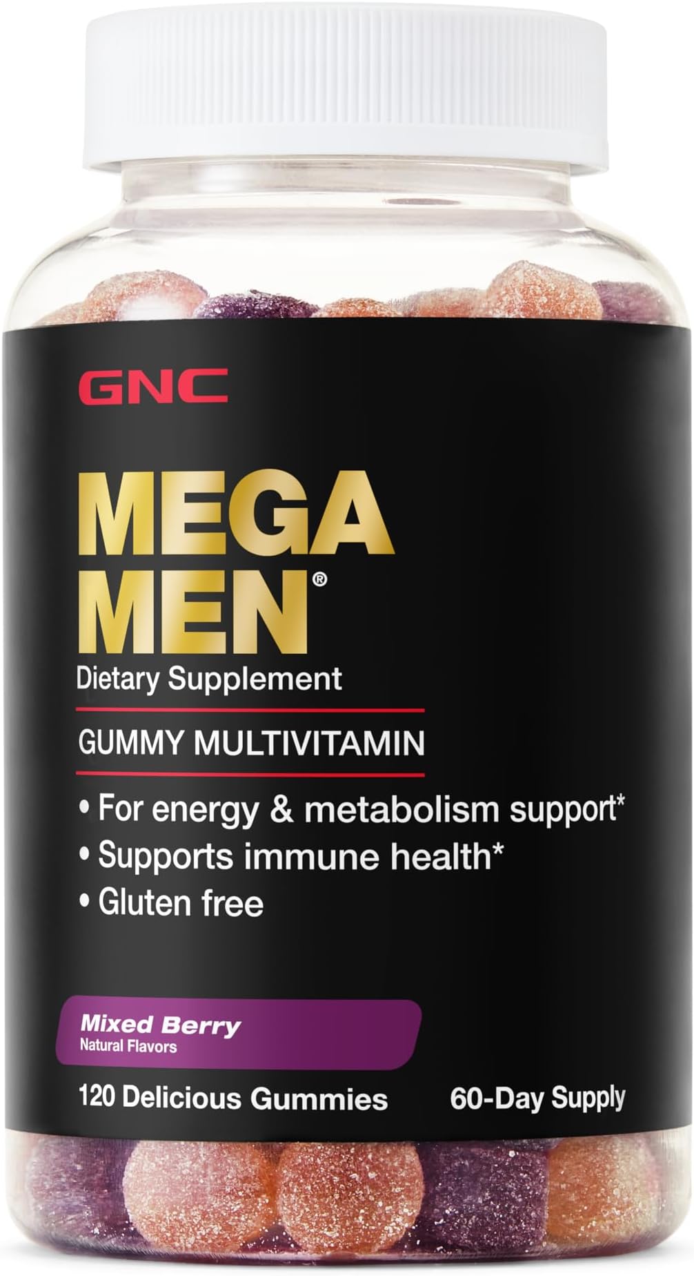 GNCMega Men Gummy Multivitamin | Supports Energy, Metabolism, and Immune System, Gluten Free | Mixed Berry | 120 Gummies