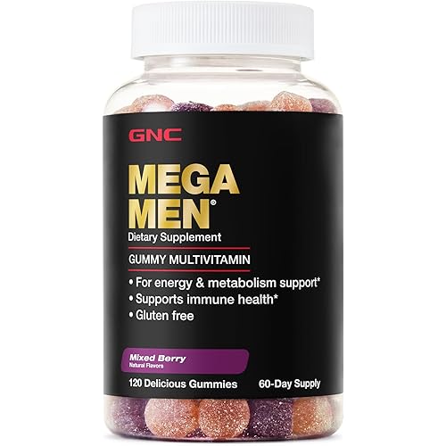 GNC Mega Men Multivitamin Gummy, Energy, Metabolism, & Immune Support, Mixed Berry, 120 Count