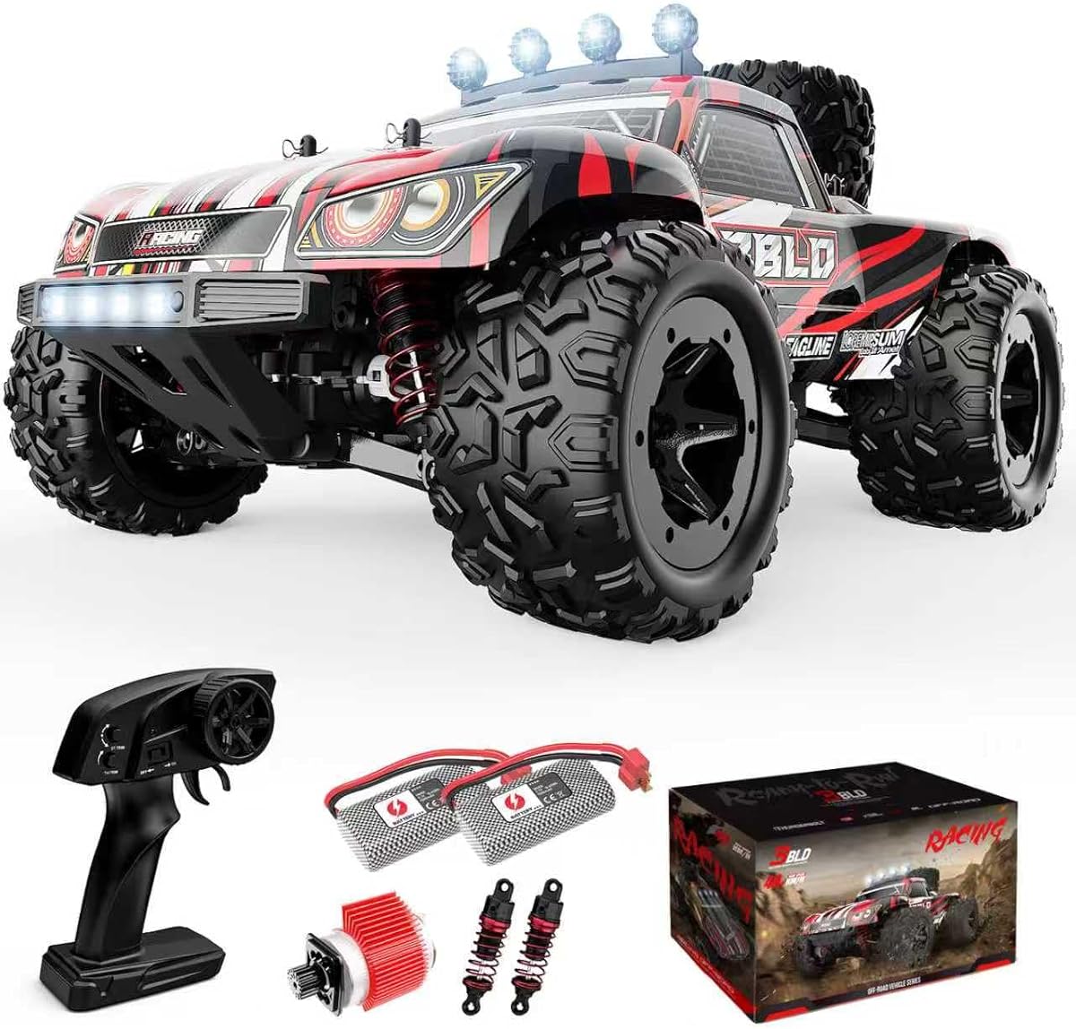 Remote Control Car - 1/18 Scale RC Cars for Adults & Kids, IPX4 Waterproof 40KM/H 4X4 Off Road Truck, 2.4GHz Remote Control, 4WD All Terrain Vehicle with 2 Batteries (Red)