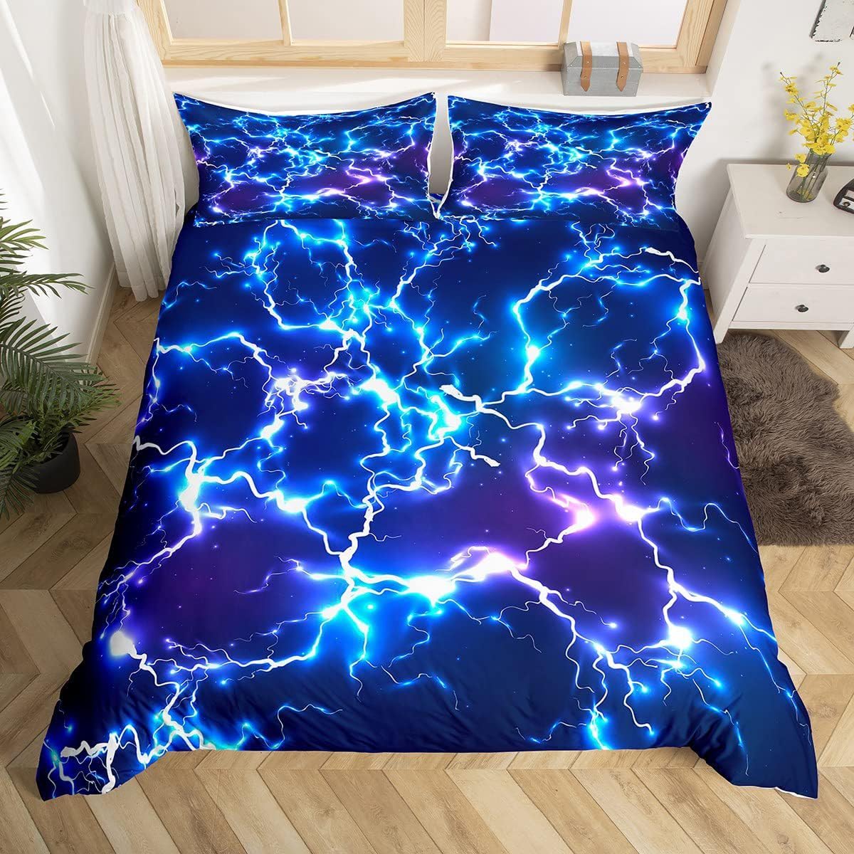 Rodths Single Duvet Cover Set 2 pcs, Thunder and Lightning Bedding, Easy Care Soft Brushed Microfibre Quilt Covers with Zipper Closure, 1 Pillowcase