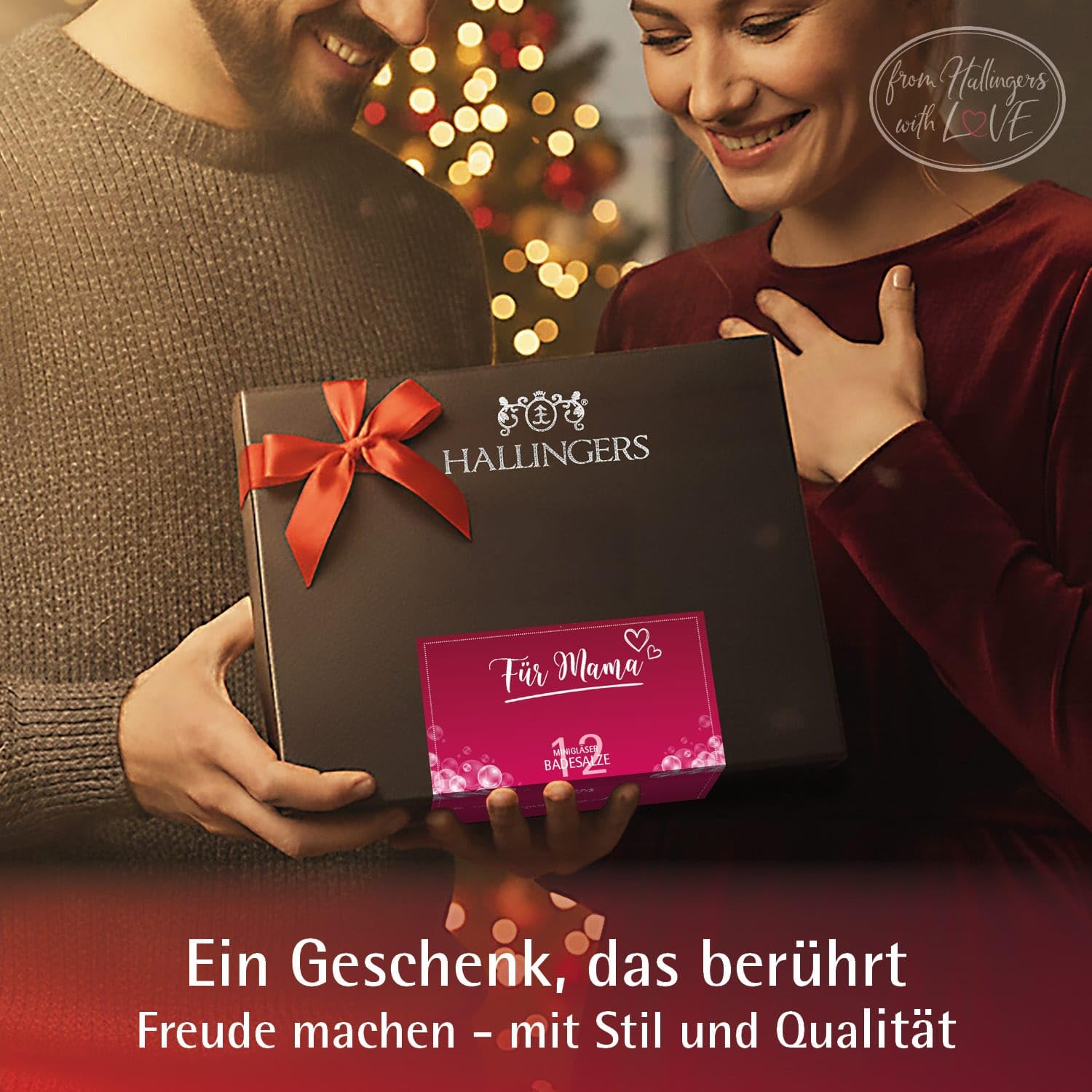 Hallingers Genuss Manufaktur Badesalze Muttertagsgeschenk-Set - 12x Badezusatz mit Totes Meer Badesalz edle Geschenkbox, Badekristalle Fußbad & Spa "Zum Muttertag", Geschenkidee für Mama Oma