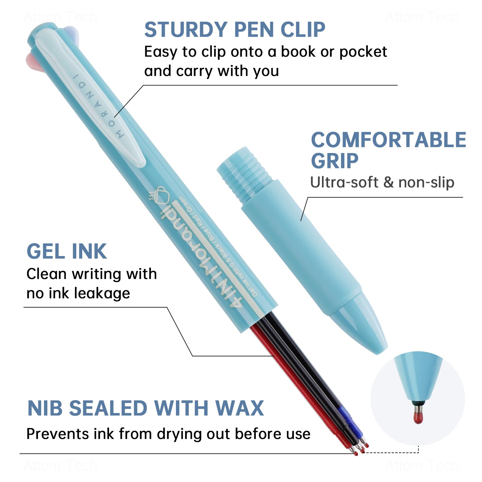 Penna gel retrattile Punta fine da 0,5 mm, senza sbavature e sbavature Inchiostro nero Scrtura liscia Penna silenziosa per schizzi di diario, senza sbavature  21