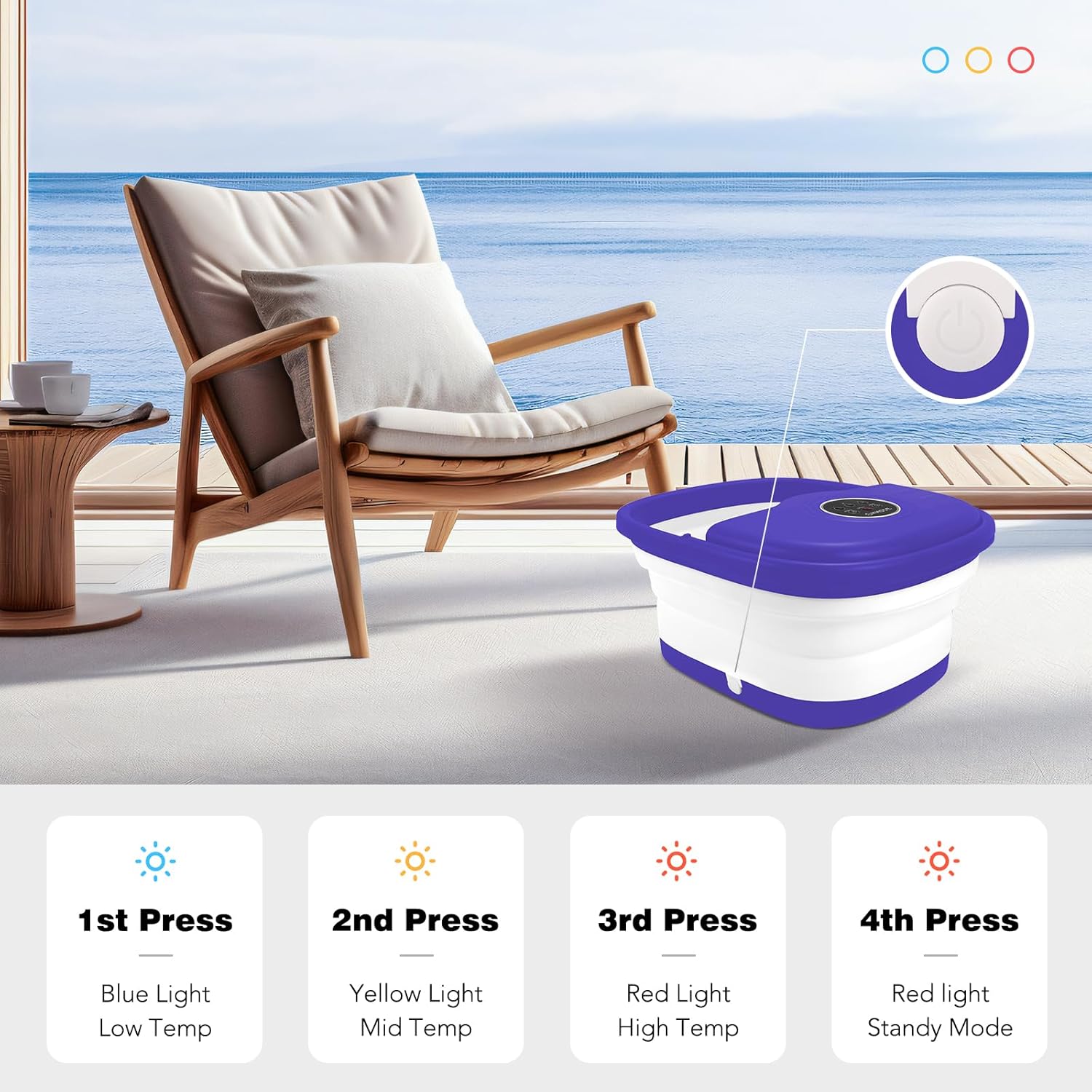 KNQZE Collapsible Foot Spa with Heat, Remote Control, Temperature Control, Bubbles, Pumice Stone, Red Light, Timer, 16 Massage Roller Pedicure Foot Bath Tub Foot Soaker for Feet Stress Relief, Purple