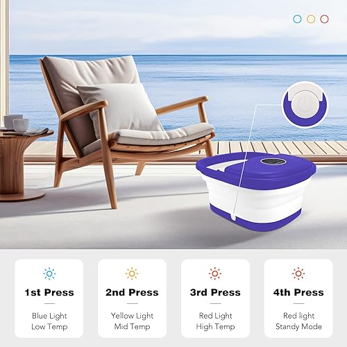 Miniatura 25 de KNQZE Spa de pies plegable con calor, control remoto, control de temperatura, burbujas, piedra pómez, luz roja, temporizador, 16 rodillos de masaje