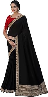 DRAVINAM Trends Women's Embroidered Silk saree with Unstitched Embroidered Blouse Piece