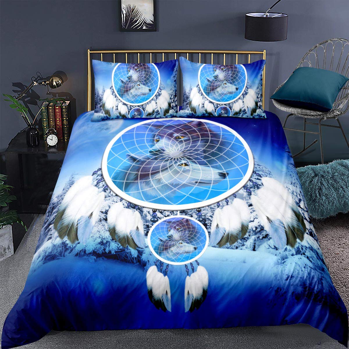 Housse de couette zippée avec motif attrape-rêve ethnique pour grand lit adulte