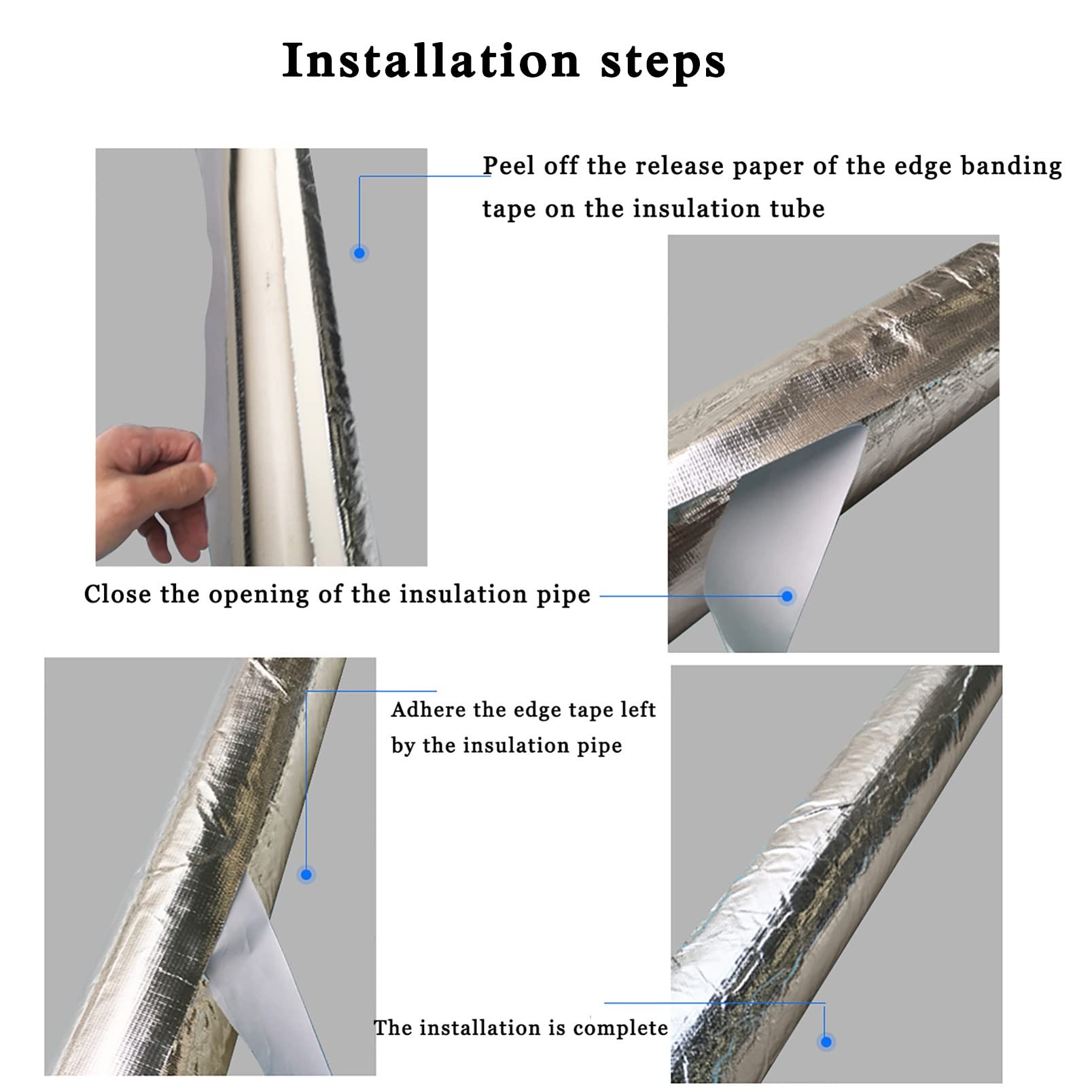 Aislamiento de tuberías,Tubo Espuma Aislante,Capa De Aislamiento De Tuberías for Exteriores,Papel De Aluminio Autoadhesivo con Abertura Lateral 1m Longitud