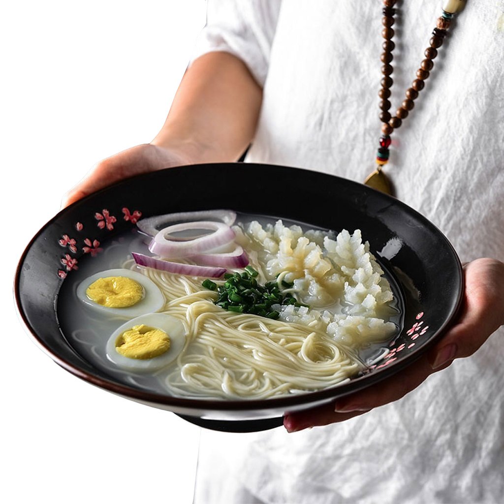 Czarne ceramiczne sztućce, japońska miska na zupę ramen, miska na sałatkę z owocami, miski na płatki śniadaniowe i makaron 25 cm