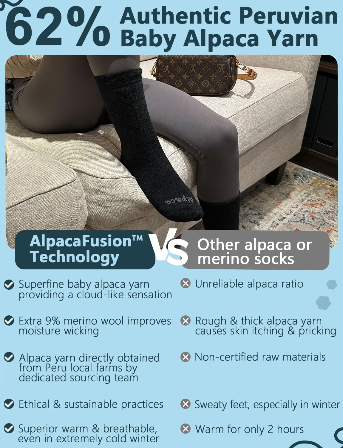 Alpaca Wool Heavyweight Crew Socks for Winter Hiking Boot Casual Socks Cold Weather Thermal Warm Thick Breathable - Image 4