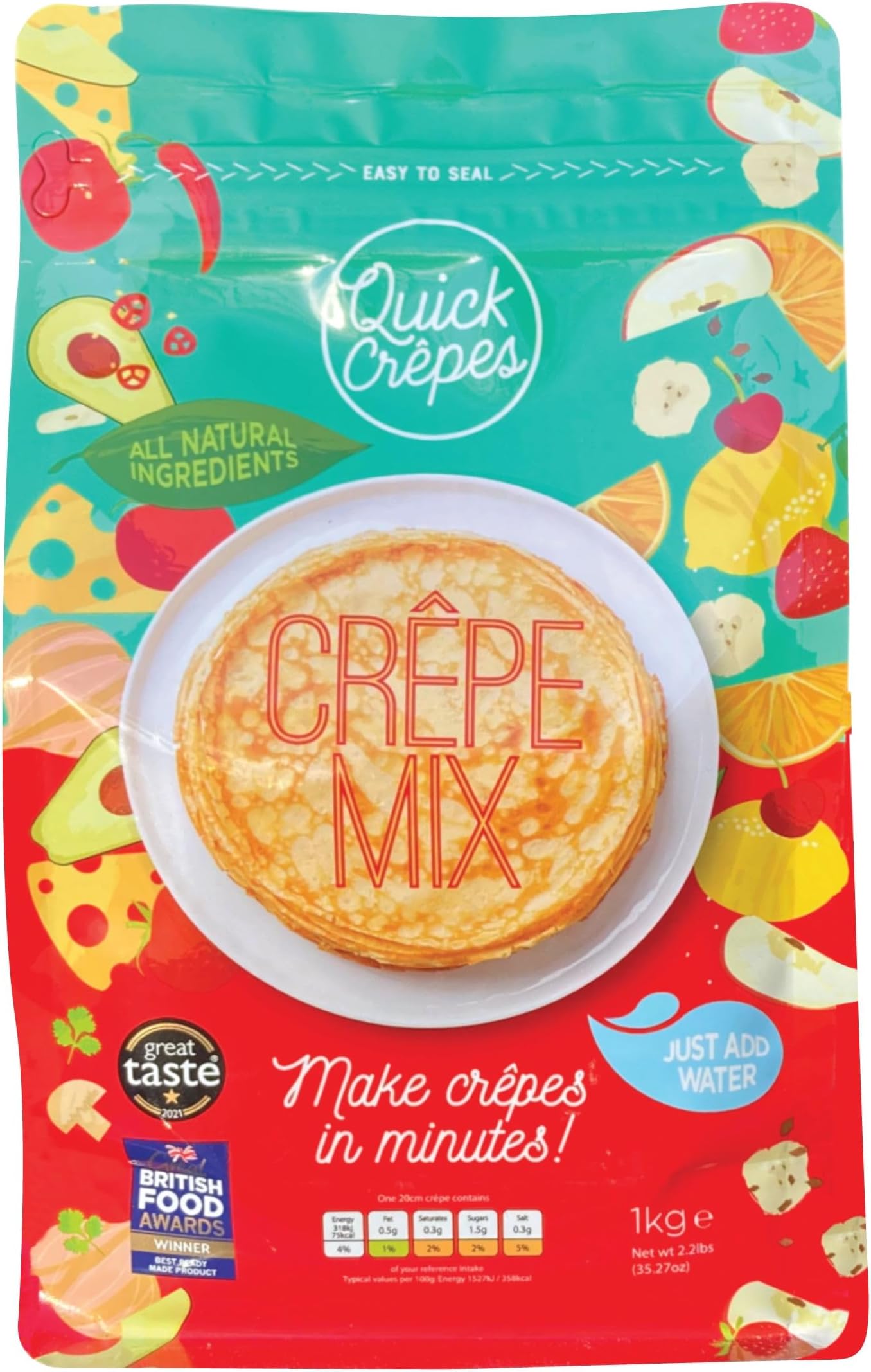 Award-Winning Luxury Pancake and Crêpe Mix – 1kg Resealable Bag. Just Add Water for Authentic French Crêpes. Perfect for Sweet & Savoury Crêpes and Pancakes