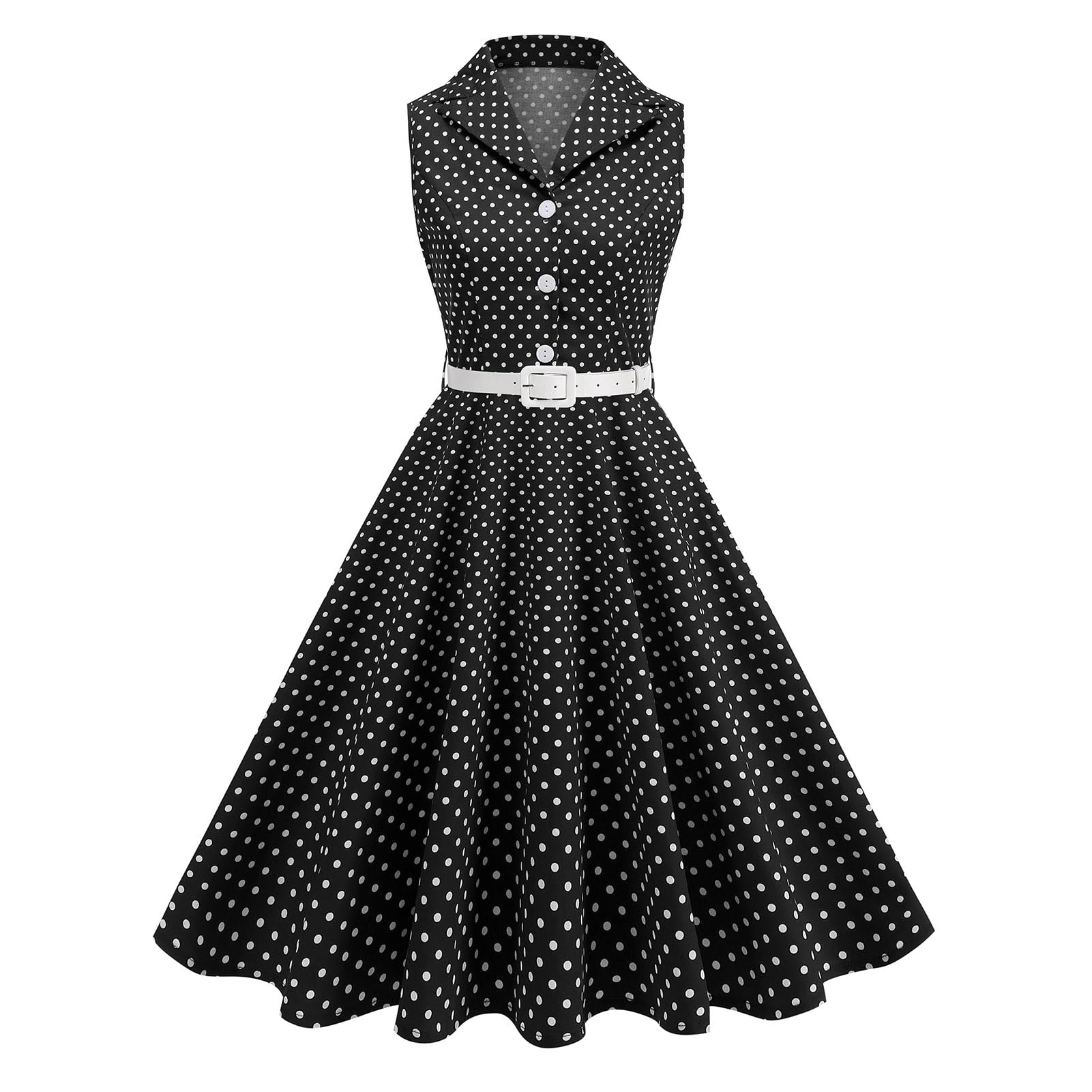 Abito da donna vintage anni '50s Rockabilly Swing Elegante Polka Dot Revers Cocktail Audrey Hepburn Style Formal Prom Tea Party Midi Abiti con cintura