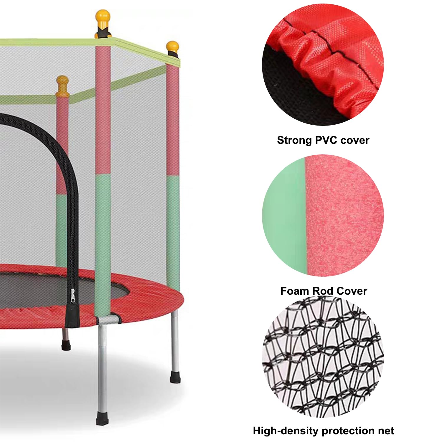 Tappeo elastico per bambini con rimbalzo da 55''/140CM per bambini dai 1 agli 8 anni, per interni ed esterni, con rete di contenimento, coperture in schiuma per i pali