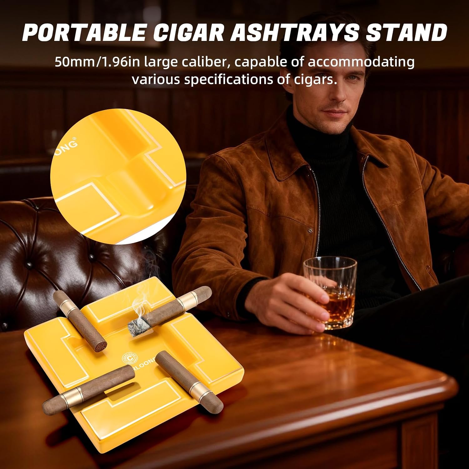 Cigar Ashtray, Ceramic Ashtray, Unbreakable Ashtrays 4 Slots Cigar Rest Holder Large Ash Tray for Indoor Outdoor Patio Home Office Decoration, Smoking Cigars Gifts for Men (Black)