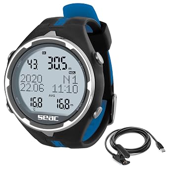 Seac Action, Dive Computer with Scuba and Freediving Mode, Dive Logbook, Dive Planner, Safety Alarms, USB, Blue