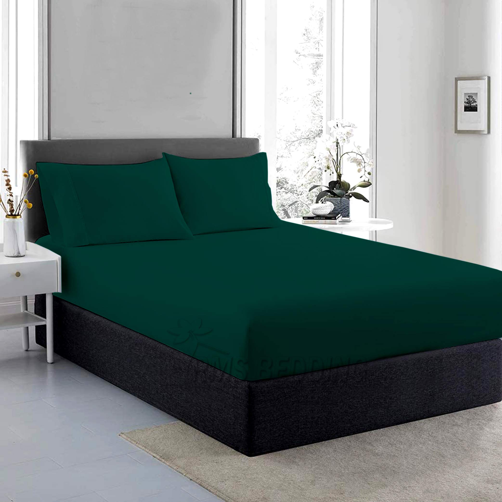 Sábana Bajera King Size Verde Azulado (Teal) - Polialgodón De Lujo - Ropa De Cama MY HOME