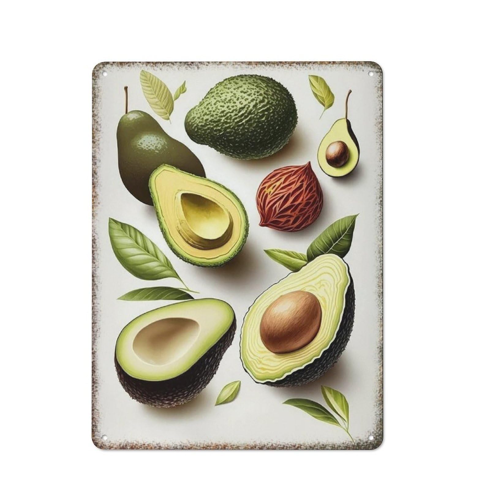 Avocado Painting Kitchen Cafe Home Embossed Metal Backyard Wall Art 8x12 inch