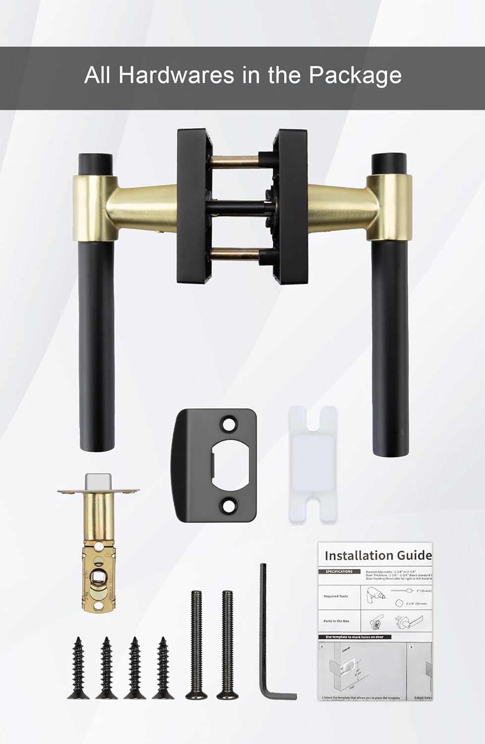 Goldenwarm Black and Gold Passage Door Handles, Matte Black Closet Door Handles, Black and Gold Interior Lever Door Handle for Hallway, Closet(2 Pack Square, Zinc Alloy)