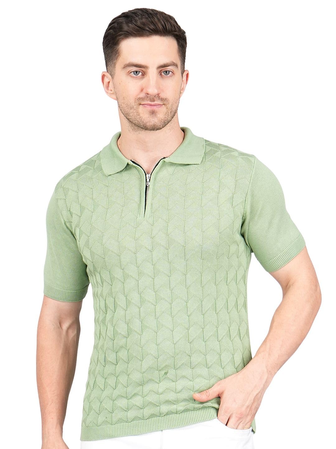 feverfew Stylish Collar t Shirt | Textured Zipper t-Shirt | Men's Regular Fit Tshirt | Half Sleeves | Casual wear-picture-9
