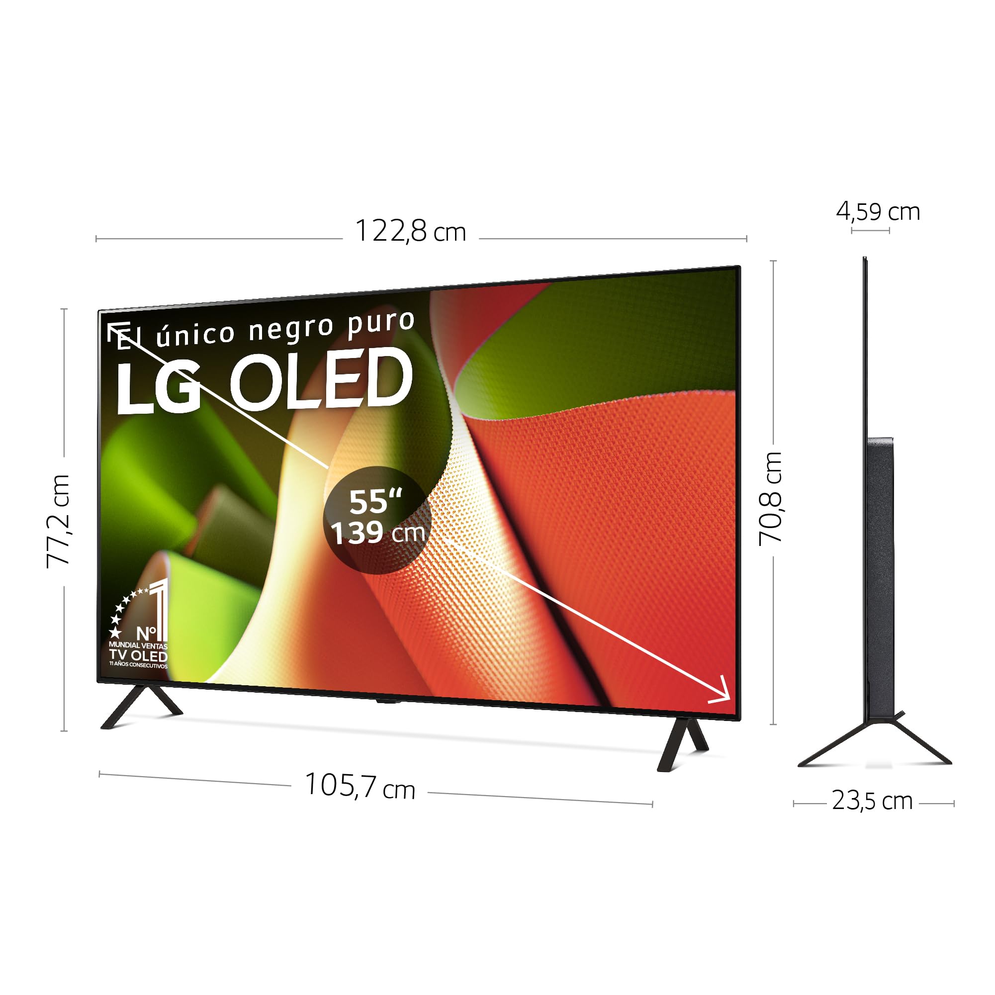 LG OLED55B46LA, 55", OLED 4K, Serie B4, 3840x2160, Smart TV, WebOS24, Procesador a8, Dolby Vision, Dolby Atmos, TV Gaming, 120 Hz, AMD FreeSync, Negro