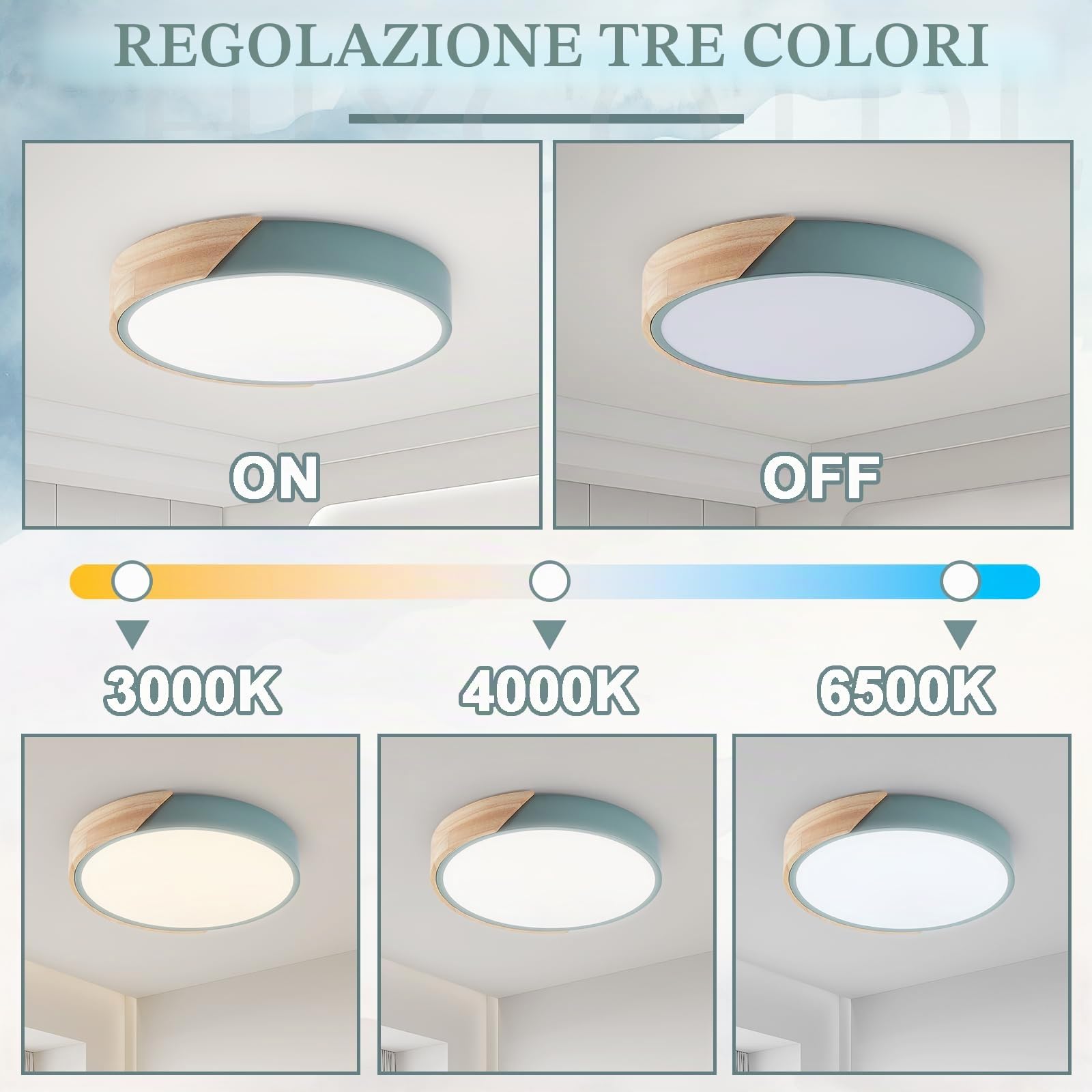 Plafoniera Led Soffitto,50cm plafoniere a filo in legno dimmerabili, plafoniera per soggiorno, camera da letto, cucina, salotto, corridoio (Verde 50cm)