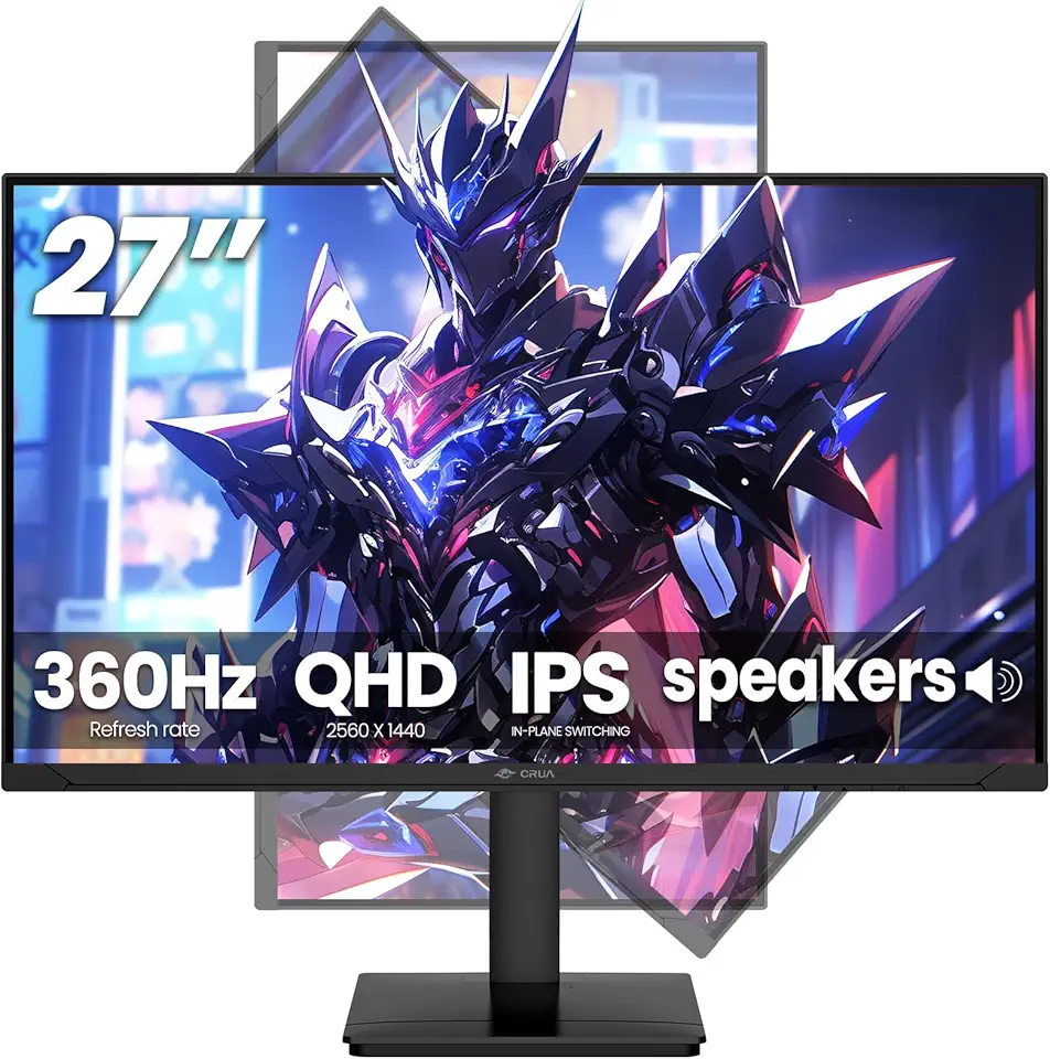 CRUA Monitor de jogos de 27 polegadas 360HZ 2K 1440P 120% sRGB IPS tela de computador, monitor vertical ajustável de altura/pivô/rotação/inclinação, suporte FreeSync, alto-falante embutido, PIP & PBP