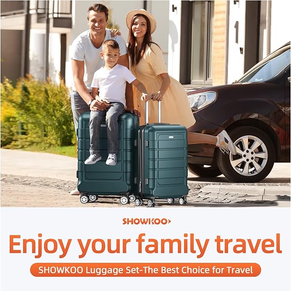 SHOWKOO Suitcase Set 2 Piece Expandable Hardside PC Travel Luggage, Green