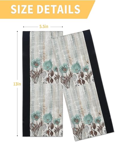 Miniatura 6 de Juego de 2 fundas elegantes para manijas de puerta de refrigerador con flores color verde azulado para lavavajillas, microondas, horno, nevera,