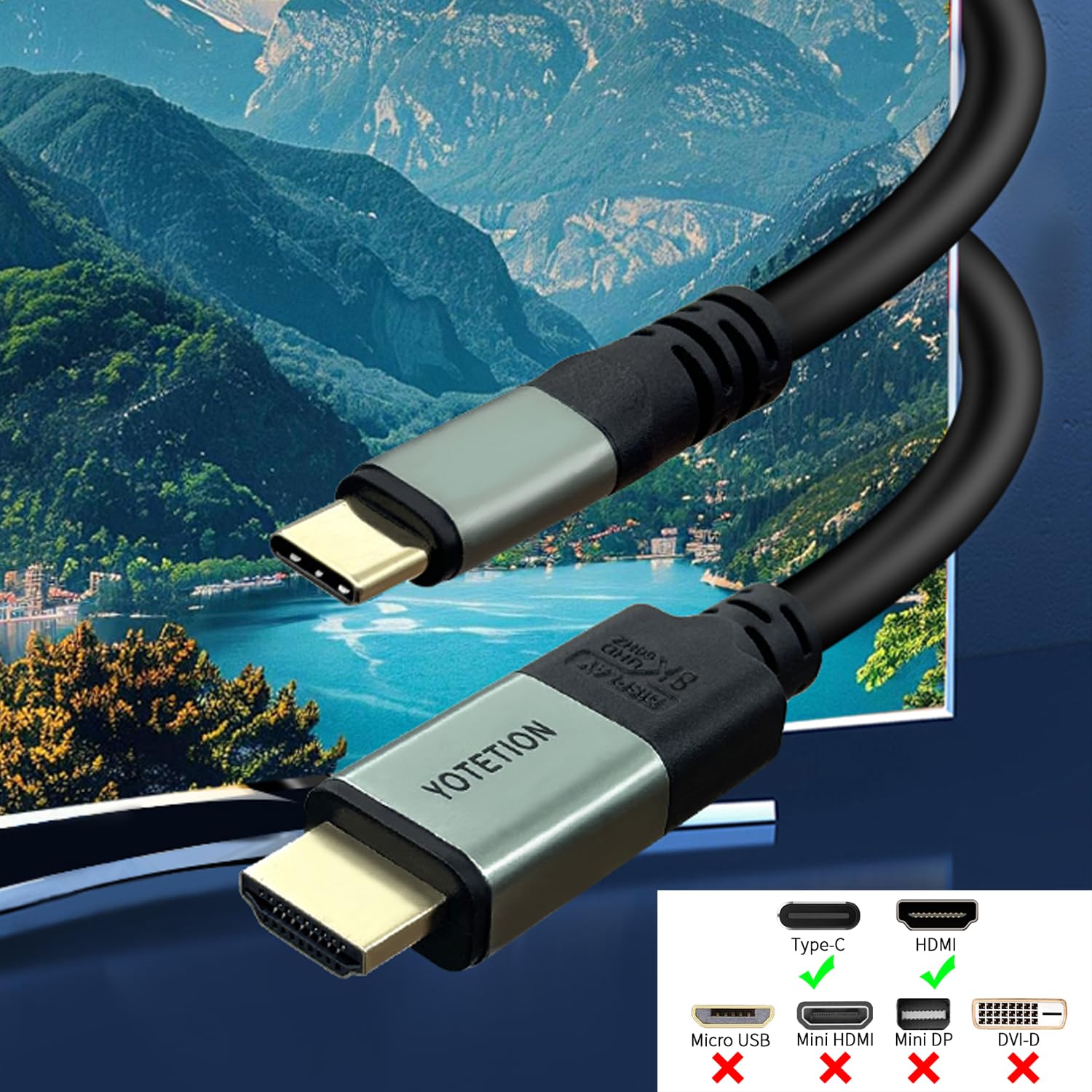 USB C to HDMI 15FT Cable, USB Type C Thunderbolt to HDMI [8K@60Hz,4K@120Hz,2K@144Hz] USB 3.1 to HDMI 2.1 HDR Support, HDCP2.2 for MacBook Pro/Air, iPhone 15 (not for HDMI 2.1 to USB c)