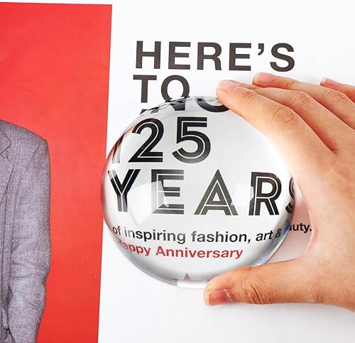 Jetec Lupa de cúpula de cristal de 3.9 pulgadas, lupa de lectura de pisapapeles de deslizamiento 5X, lente óptica de media esfera con caja de