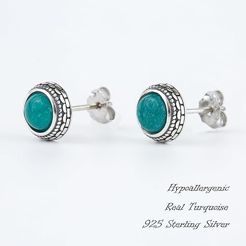 Miniatura 2 de Small Green Turquoise 925 Sterling Silver Hypoallergenic Stud Earrings Jewelry for Women Western Antiqued Sterling Silver Boho Handmade Birthstone