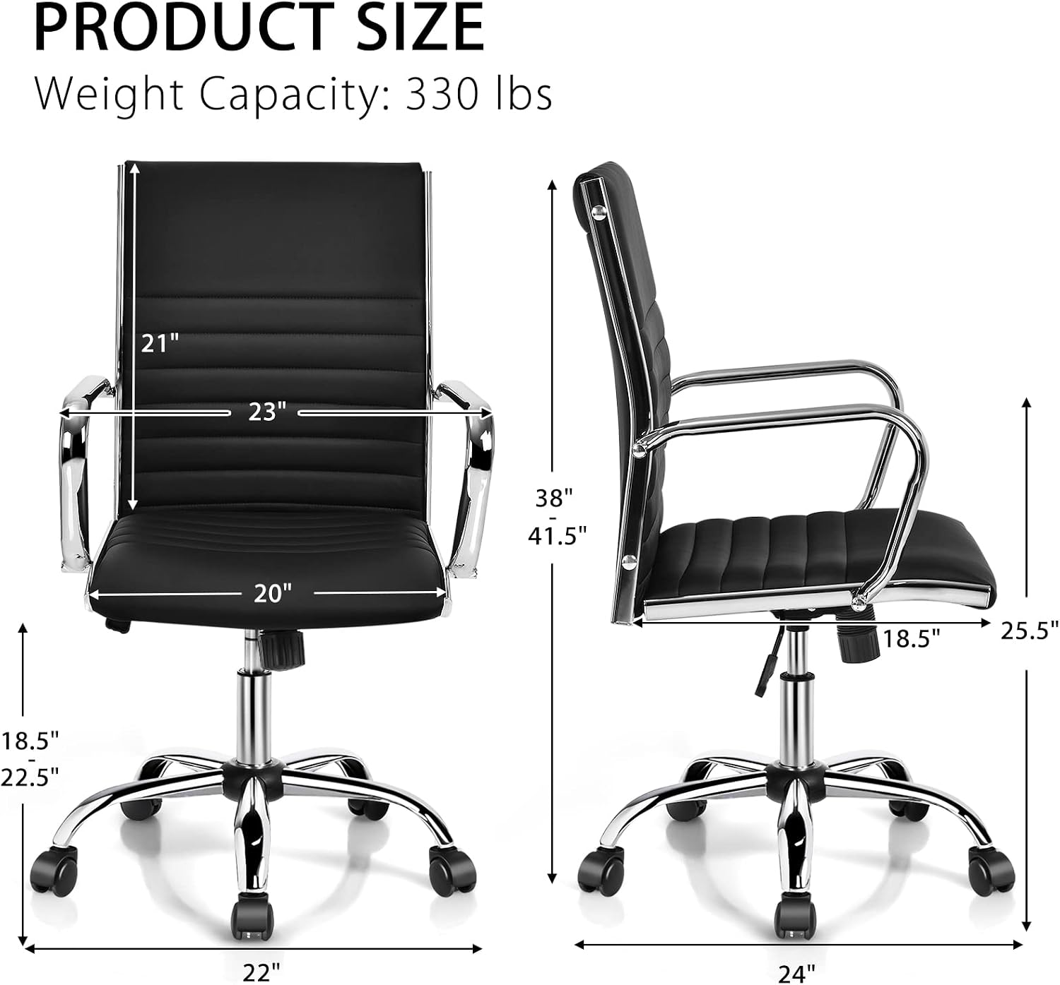 Giantex Home Office Chair Ribbed, Modern Conference Room Chairs, Ergonomic Office Desk Chair with Adjustable Height & Arms, Swivel High Back Executive Computer Chair for Meeting Room, Black