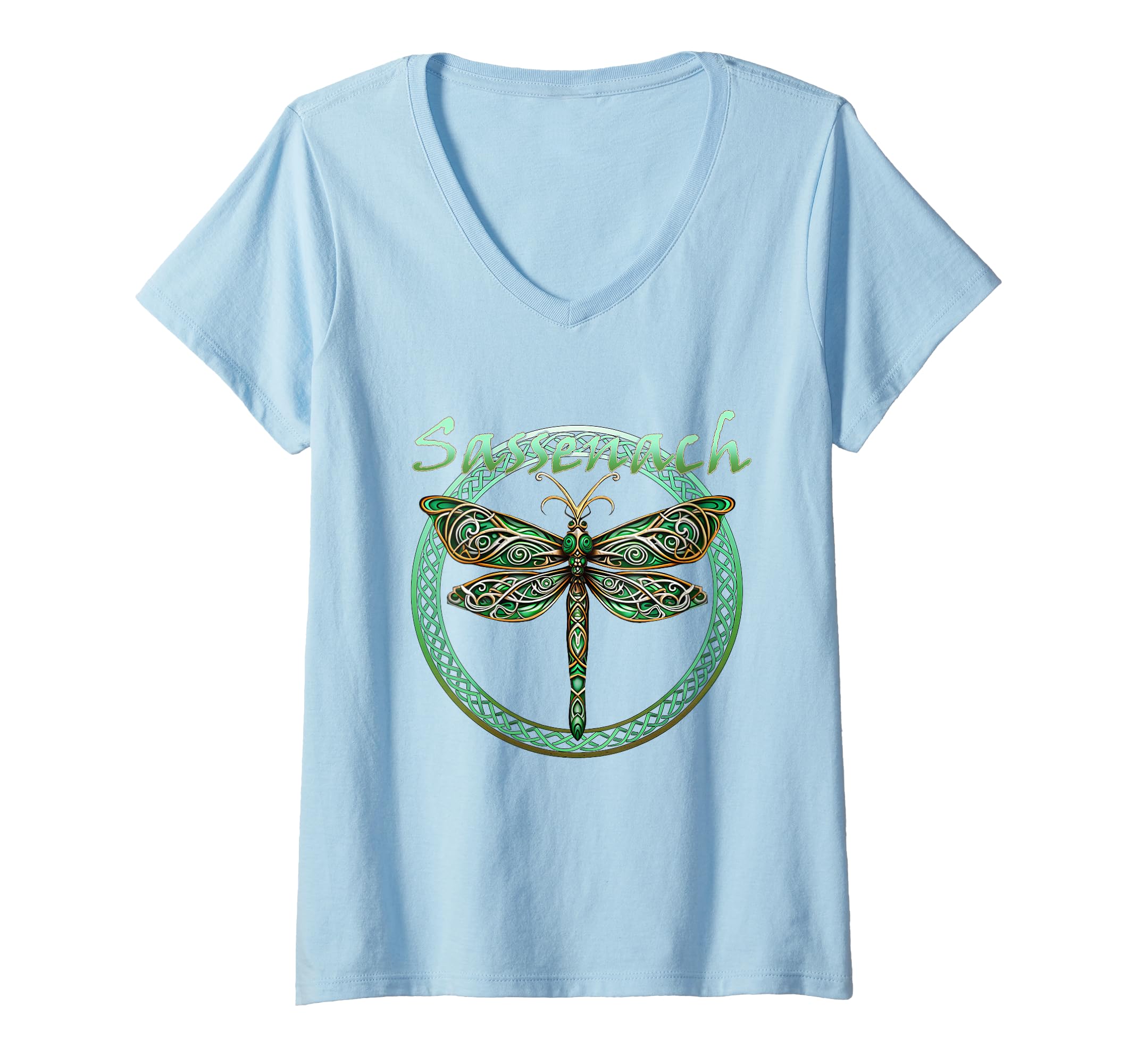 Womens Sassenach Gaelic Dragonfly Scottish Outlander V-Neck T-Shirt