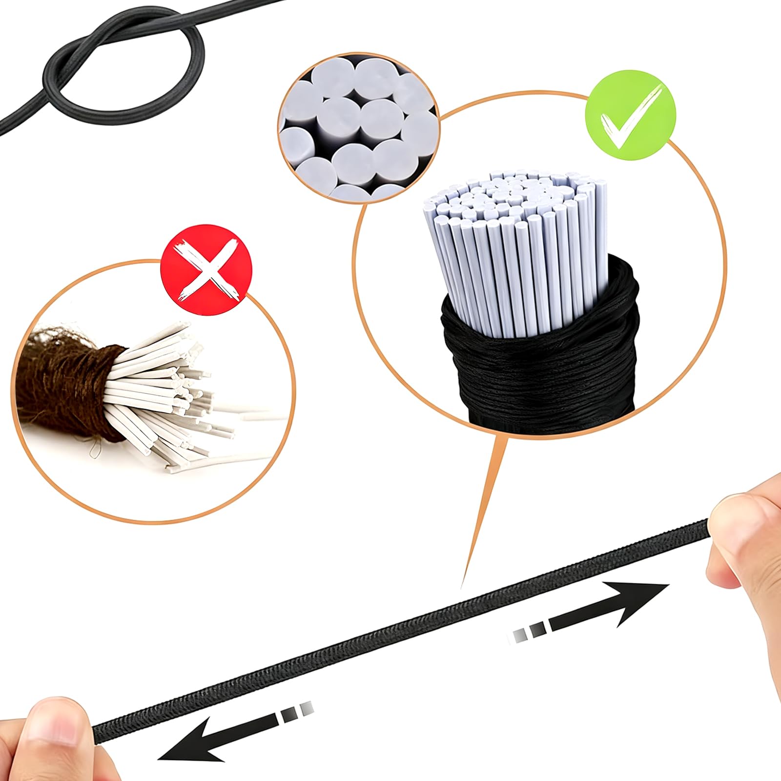 3 mm x 18 m Corda Elastica Nero,Rotonda Alta Elasticità Cordino Finitura Liscia Resistente ed Estensibile,per Lavori di Cucito Fai da Te Artigianato Tenda